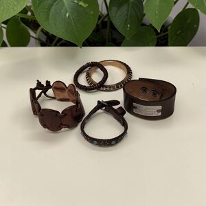 10/ $10 Mixed Brown Leather and Wood Bracelets Set